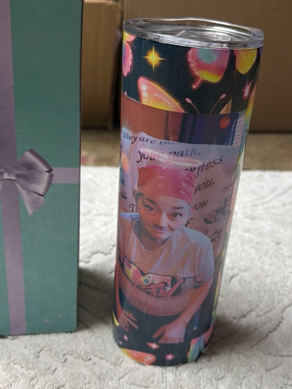 Custom Photo Collage Stainless Tumbler - Multicolor Butterfly Design